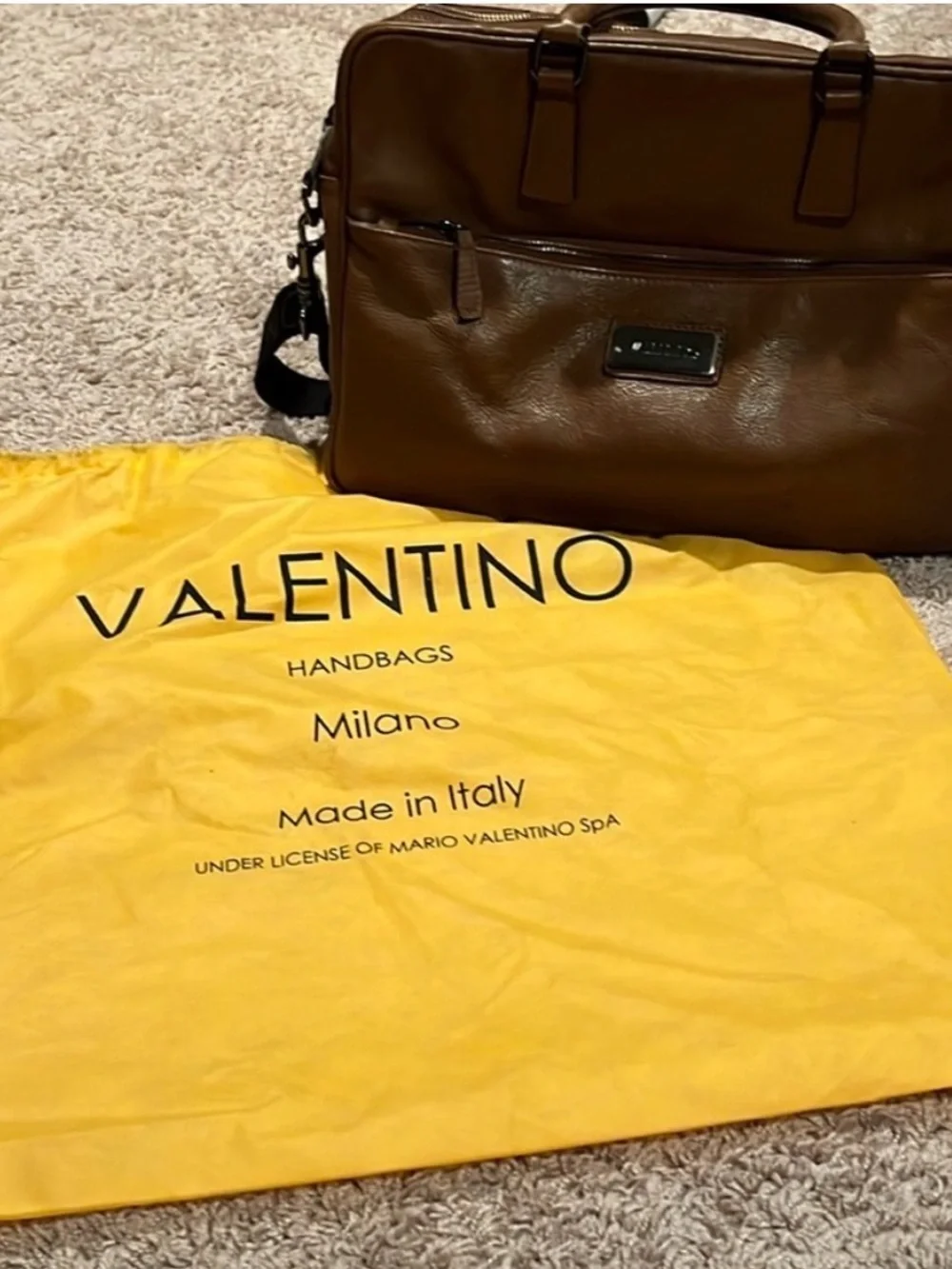 Valentino Brown Leather Duffel with Black Strap